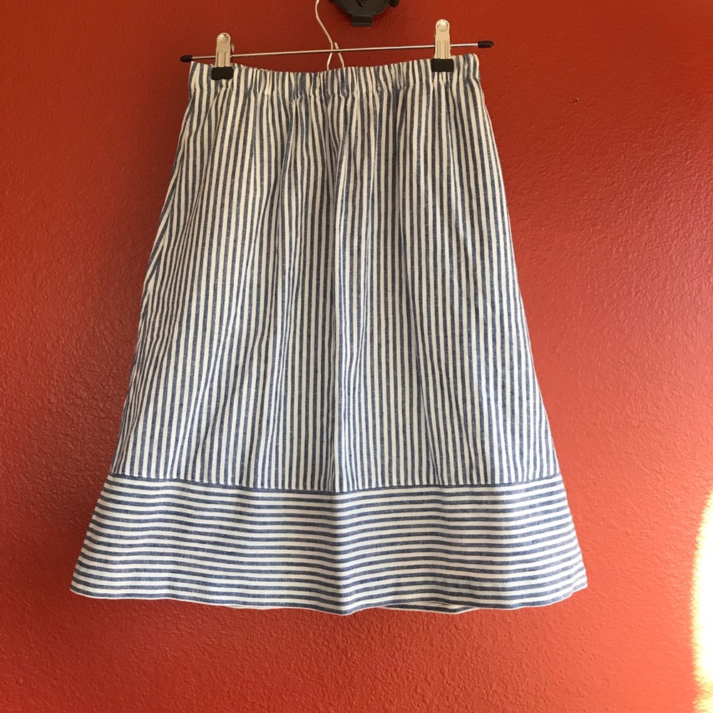 J.CREW Blue/ivory striped linen midi skirt